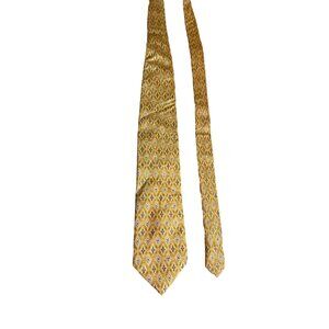 Meeting Street Mens Silk Necktie Gold Geometric Diamond Retro Corpcore Dad Gift